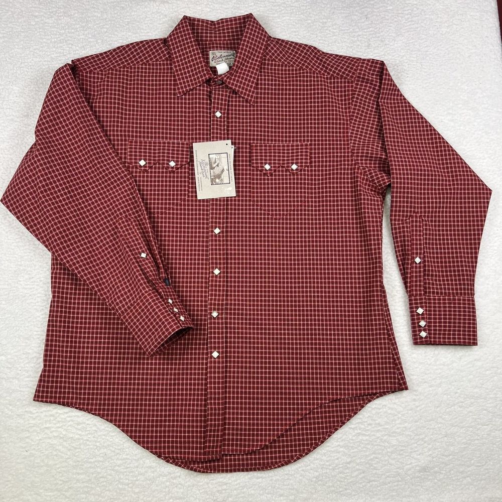 Vintage Rockmount Ranch Wear‎ Shirt Mens XL Western Diamond Pearl Snap Red Plaid